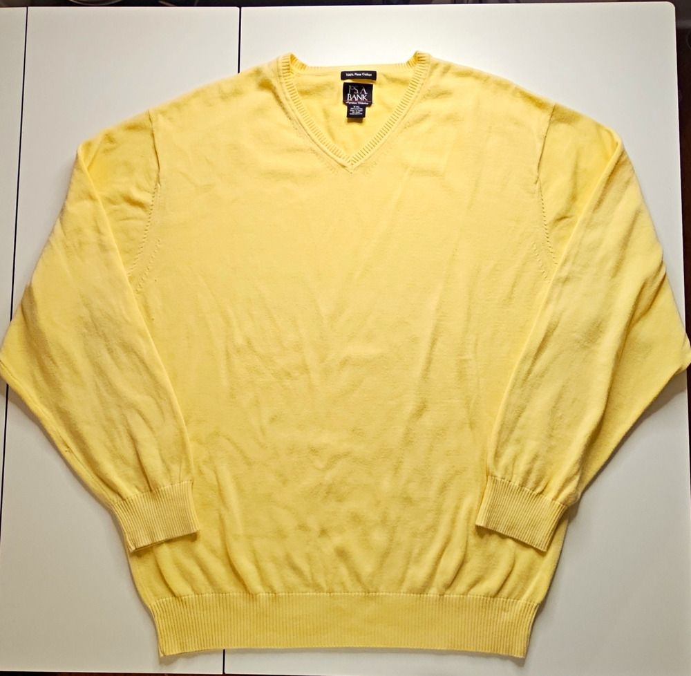 Jos A Bank Signature Collection Mens XXL Yellow Pima Cotton V Neck Sweater